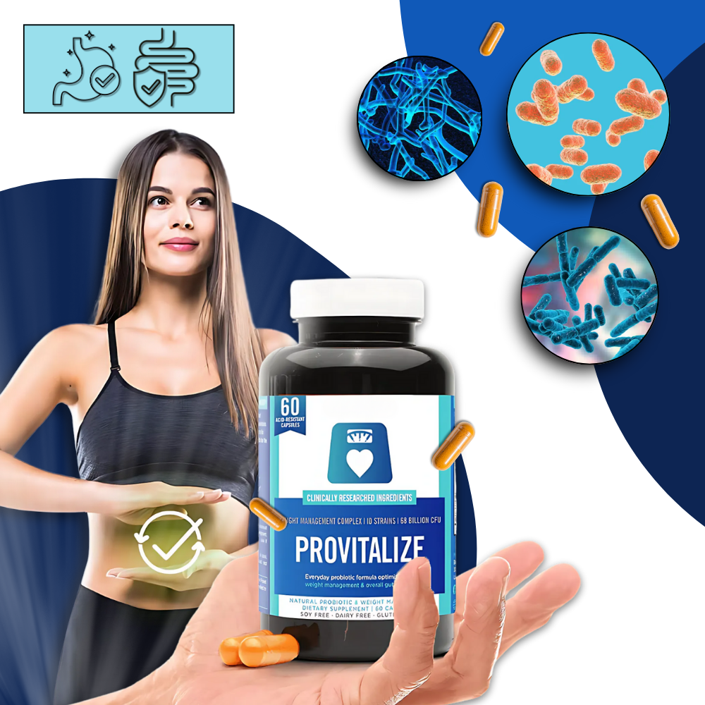 Suplemento probiótico da Better Body Co. para fitness e nutrição, frasco com cápsulas brancas e rótulo colorido.