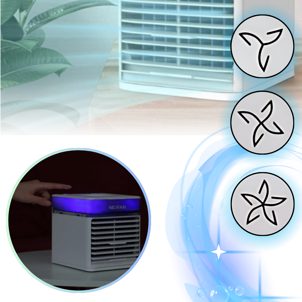 Climatizador a água Bige para resfriamento rápido, com funções de ventilação, aquecimento e ar-condicionado, visível na imagem.