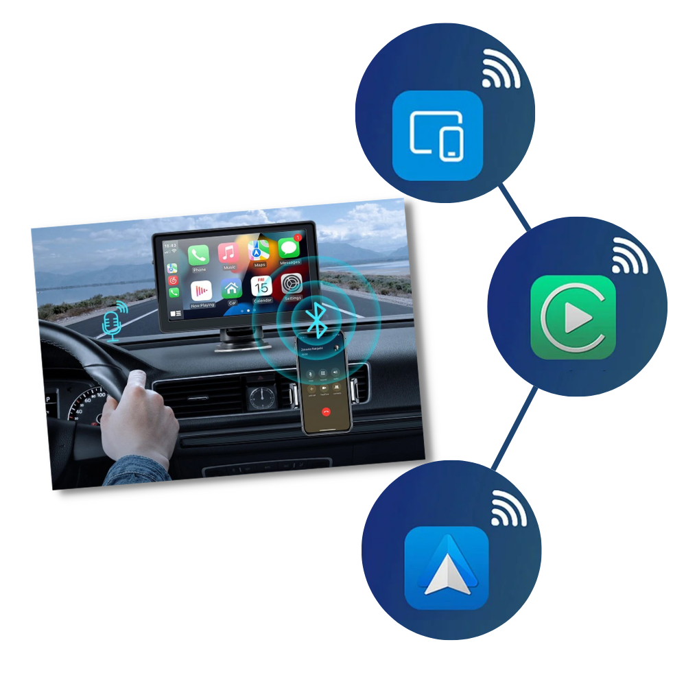 Tela de navegação GPS sem fio Binize para carro, sistema multimídia com câmera e tela de 7 polegadas.