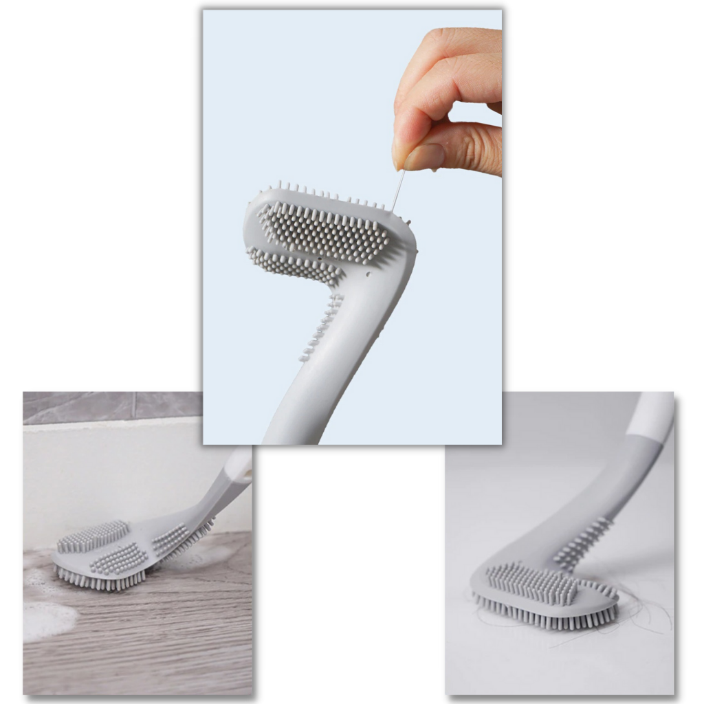 Brosse de toilette Biosa com cabo longo e base mural branca, acessório para limpeza de banheiros.