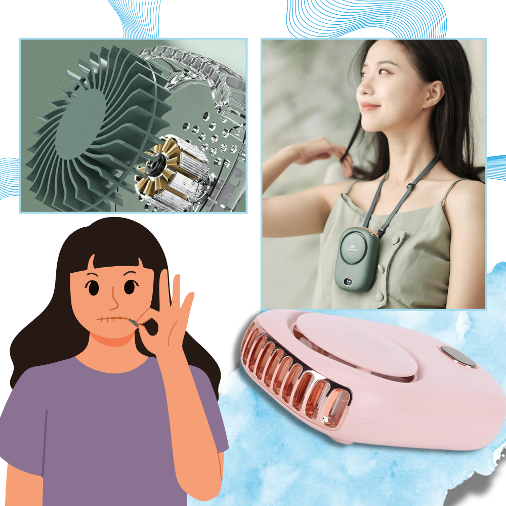Ventilador de pescoço portátil sem lâminas da Leelbox, ajustável, silencioso e seguro, ideal para resfriamento e aquecimento.