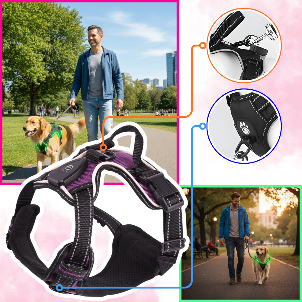 Coleira para cachorro Dog E Glow com luz LED piscante, acessório de segurança para passeios noturnos, ajustável e confortável