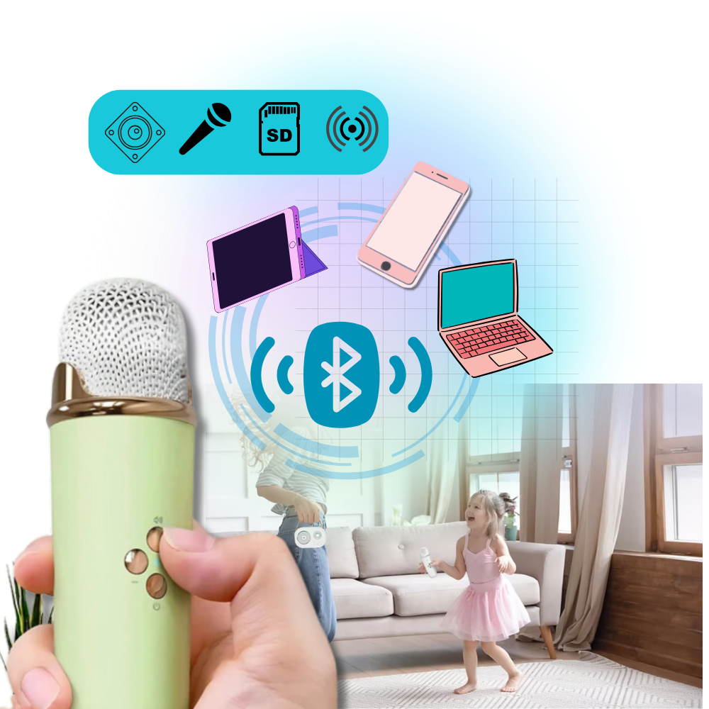 Mini karaoké Bluetooth com dois microfones para crianças, brinquedo musical Baoblaze, fácil de montar e divertido para os pequenos.