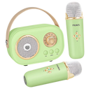Karaokê Bluetooth para crianças com dois microfones verdes, brinquedo musical da marca Baoblaze, ideal para diversão infantil.