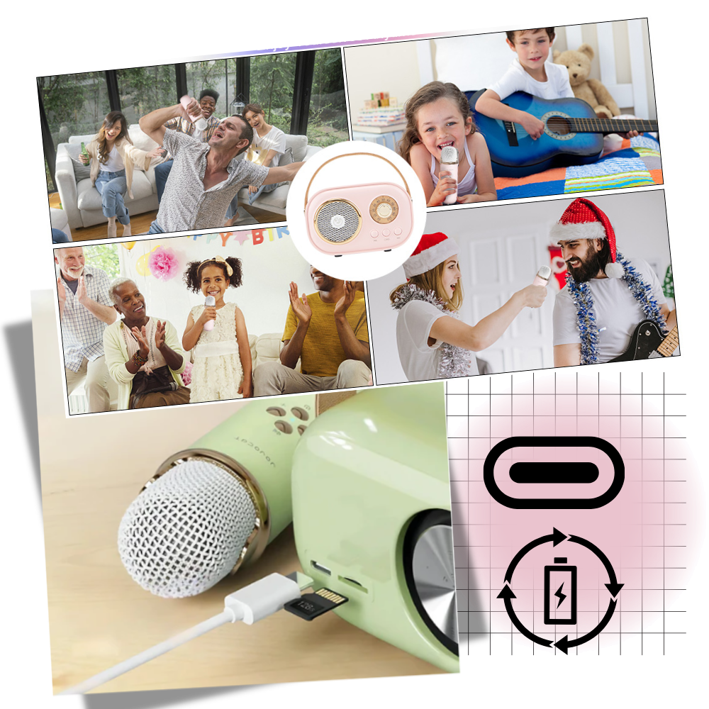 Microfones duplos Bluetooth para mini karaokê infantil da marca Baoblaze, brinquedo musical com dois microfones para crianças.