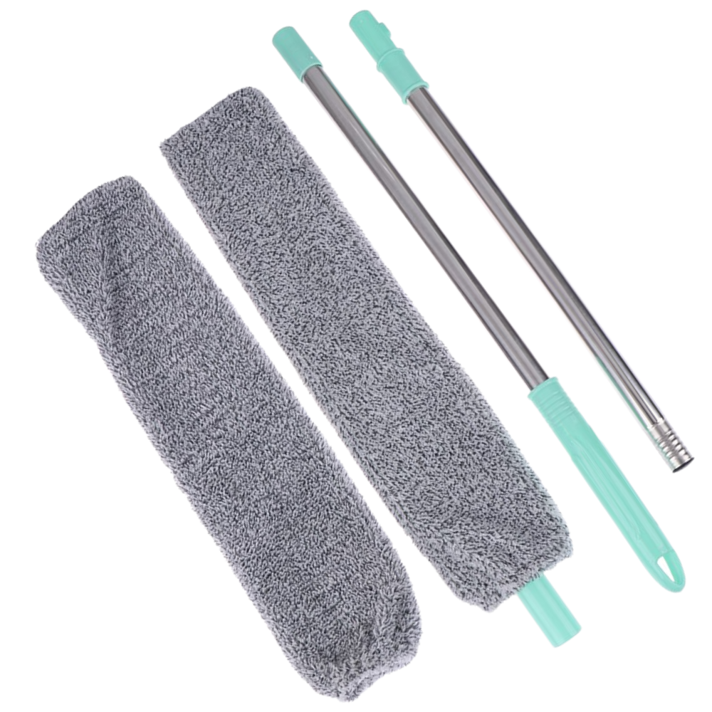 Panela de microfibra telescópica para limpeza doméstica, marca Blvb, ideal para remover poeira de áreas difíceis de alcançar.