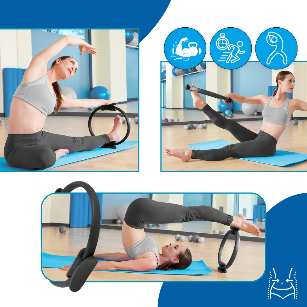 Anel de Pilates Yes4All para tonificação corporal, usado para exercícios de Pilates e yoga, com design compacto e resistente.