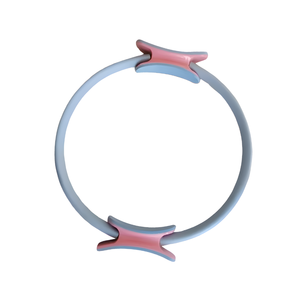 Anel de Pilates Yes4All para tonificação do corpo, em cores azul e rosa, usado para exercícios de Pilates e yoga.