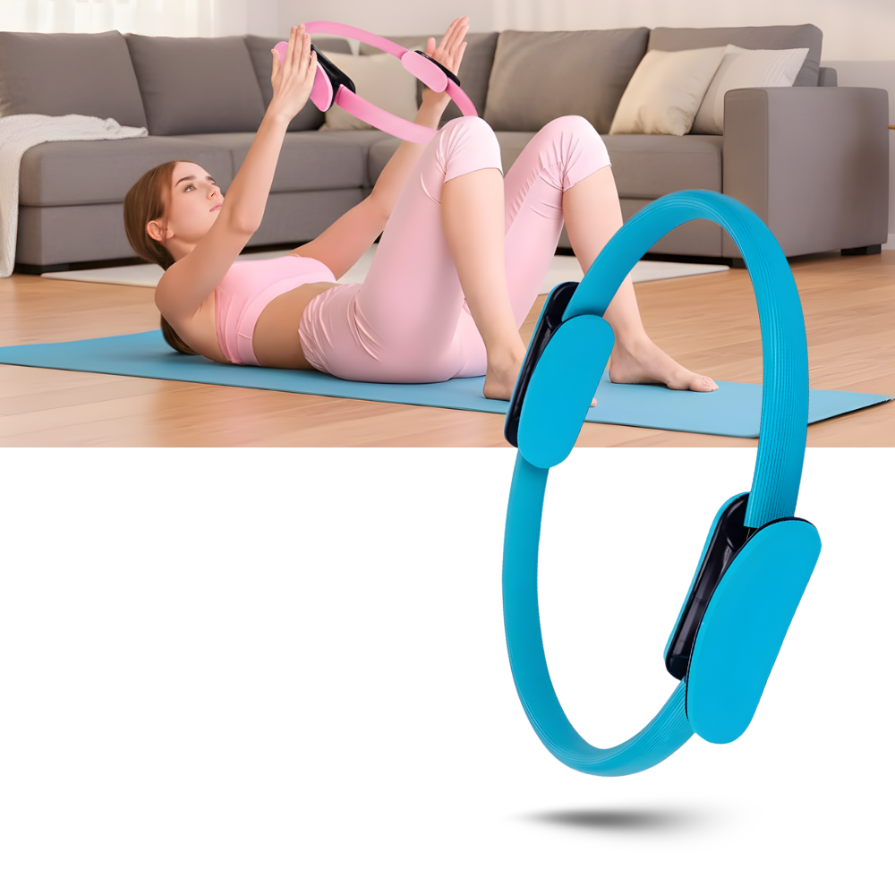 Anel de Pilates Yes4All para tonificação corporal, usado em exercícios de Pilates e yoga, com design compacto e ergonômico.