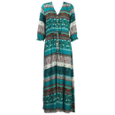 Robe longa boêmia com decote em V na cor verde, estilo maxi, da marca Ozerty France, vista em imagem.