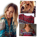 Vestido longo boho da Ozerty France com decote em V, estilo maxi, com detalhes em tecido leve e fluido.