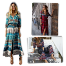 Robe longa boho com decote em V, estilo boêmio, da Ozerty France, vestida com detalhes leves e tecido fluido.