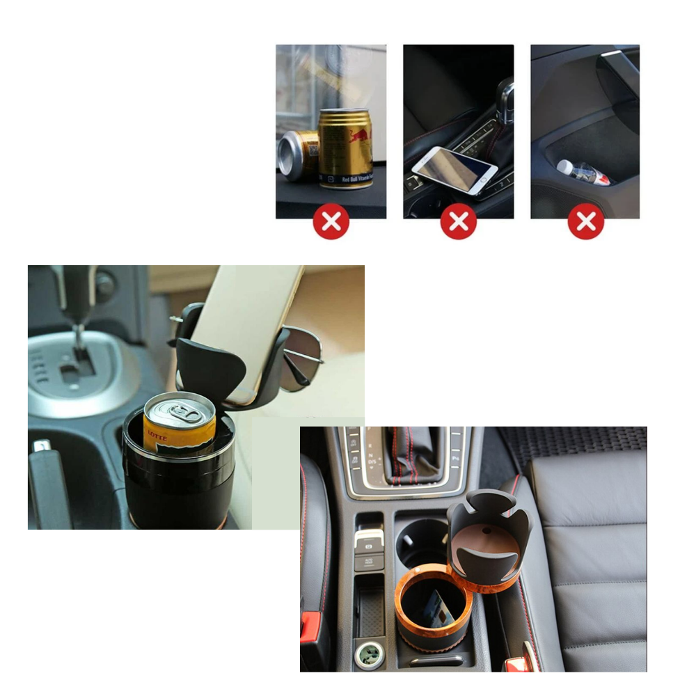Adaptador de porta-copo multifuncional Bonixoom, peça de reposição para veículos, com acabamento em preto e design prático.