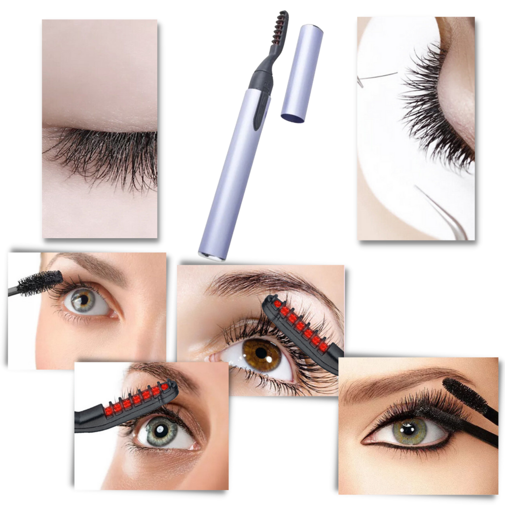Aparelho de curvatura de cílios aquecido da Boolevard Cosmetics Ltd. para elevar e definir os cílios de forma suave.