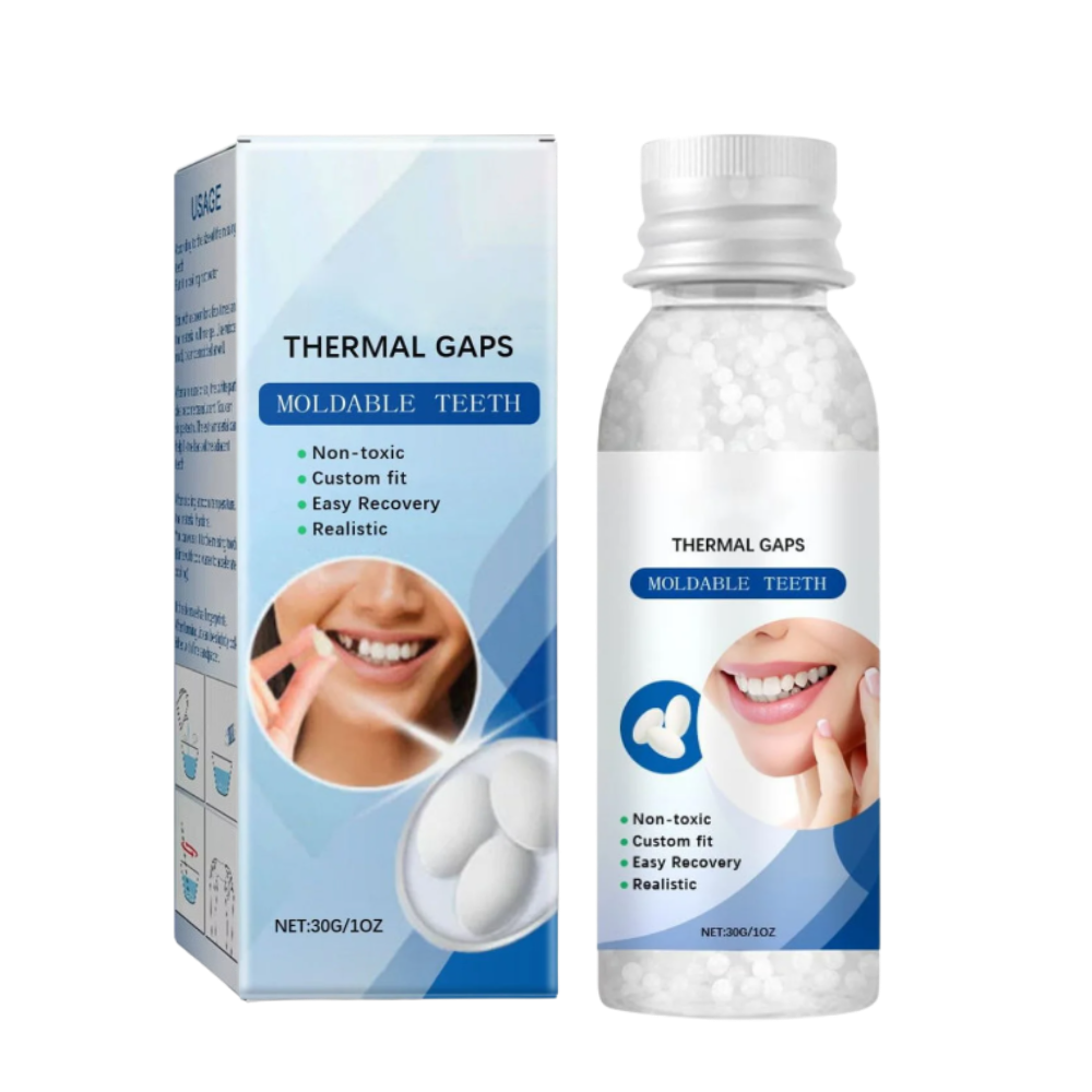 Kit de fausses dents reutilizáveis da Bouanq para cuidados bucais, com moldes realistas e confortável para uso temporário.