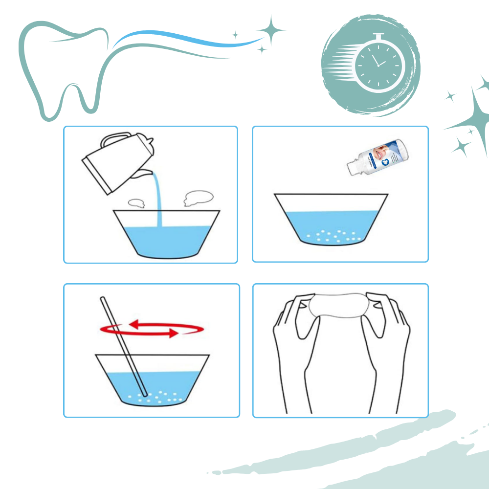 Kit de fausses dents reutilizáveis da Bouanq, acessório para cuidados bucais, com dentes falsas de aparência realista.