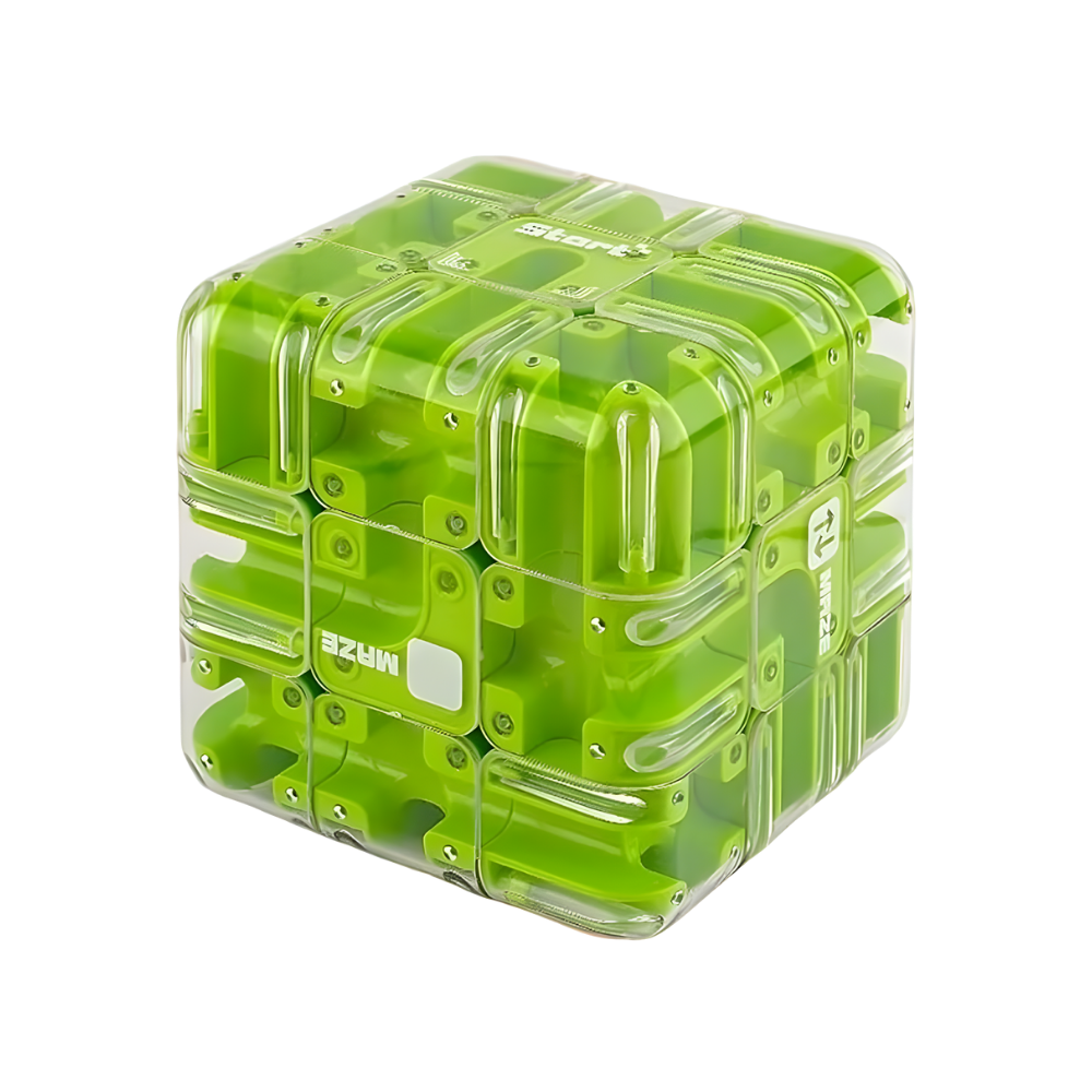 Cubo labirinto Brain Builder da Shuwnd, quebra-cabeça 3D com esfera móvel, cor verde, desafiante e divertido.