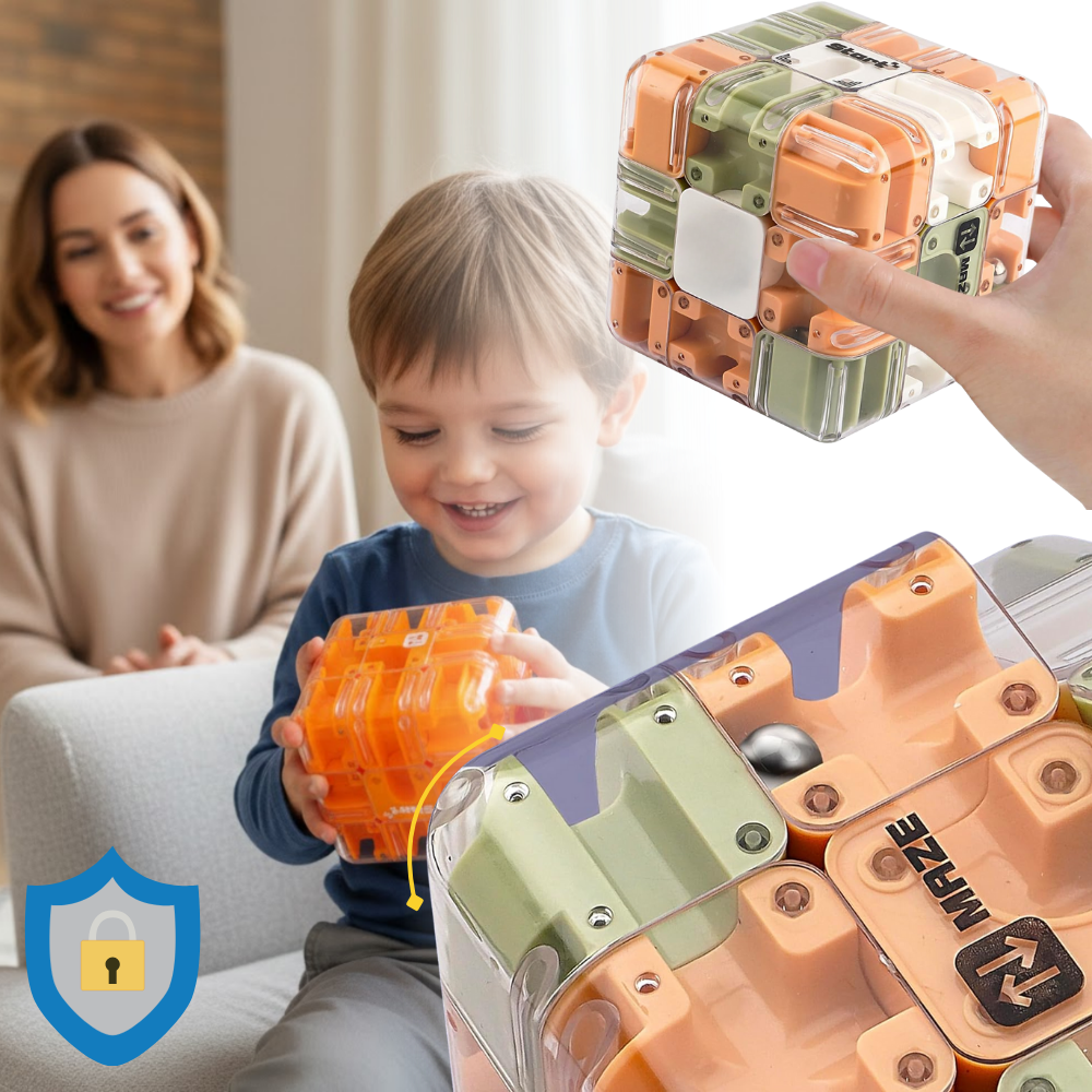 Cubo labirinto Brain Builder da Shuwnd, quebra-cabeça 3D com bola, design de labirinto para estimular a mente e habilidades de raciocínio.