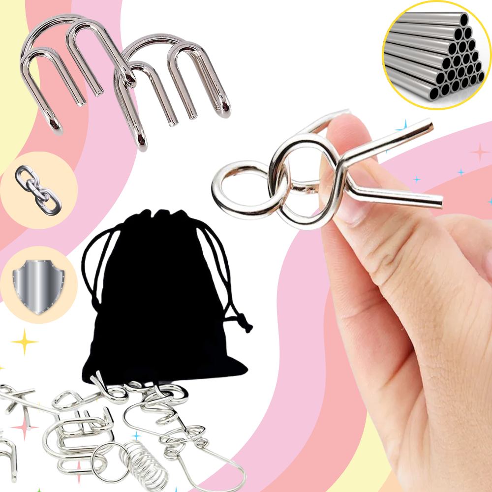 Quebra-cabeça de metal da marca Natefemin, jogo de puzzle cerebral com peças interligadas e design desafiador.