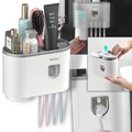 Suporte de distribuidor de dentifrífico todo-em-um da Brandslc, acessório para cuidados bucais, com design prático.