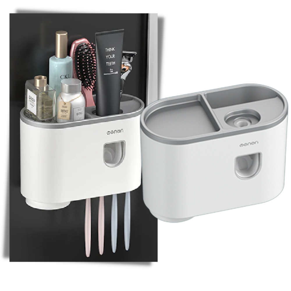 Suporte de distribuidor de dentifrício Brandslc, suporte tudo-em-um para cuidados bucais, com compartimento para pasta de dente.