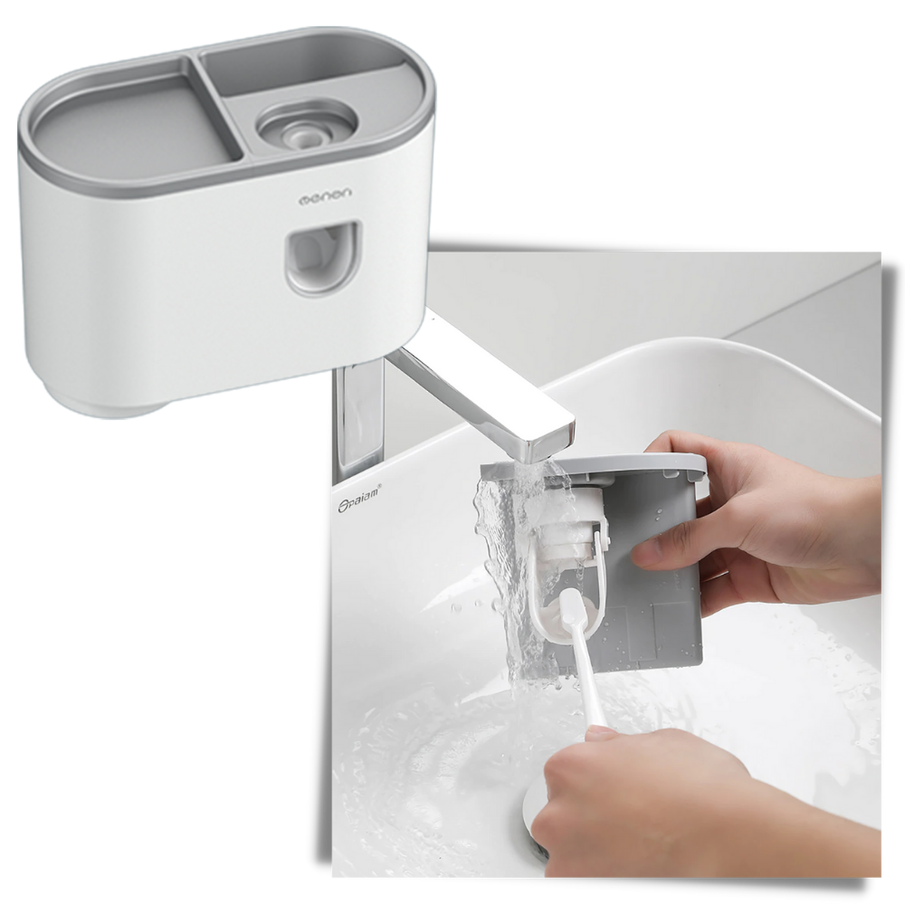 Suporte de distribuidor de dentifríce todo-em-um da Brandslc, acessório para cuidados bucais, para organizar pasta de dente.