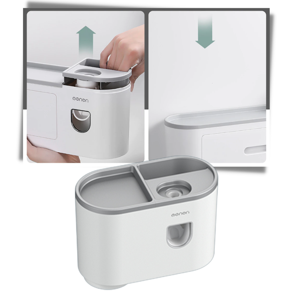 Suporte de distribuidor de dentifrício tudo-em-um da Brandslc, acessório para cuidados bucais, com design compacto e funcional.