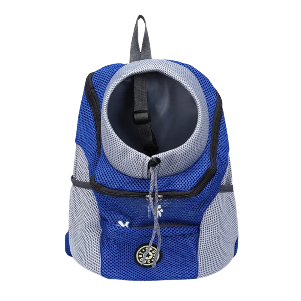 Mochila de transporte respirável para cães da Huahong, mochila azul para levar seu cachorro com conforto e ventilação.