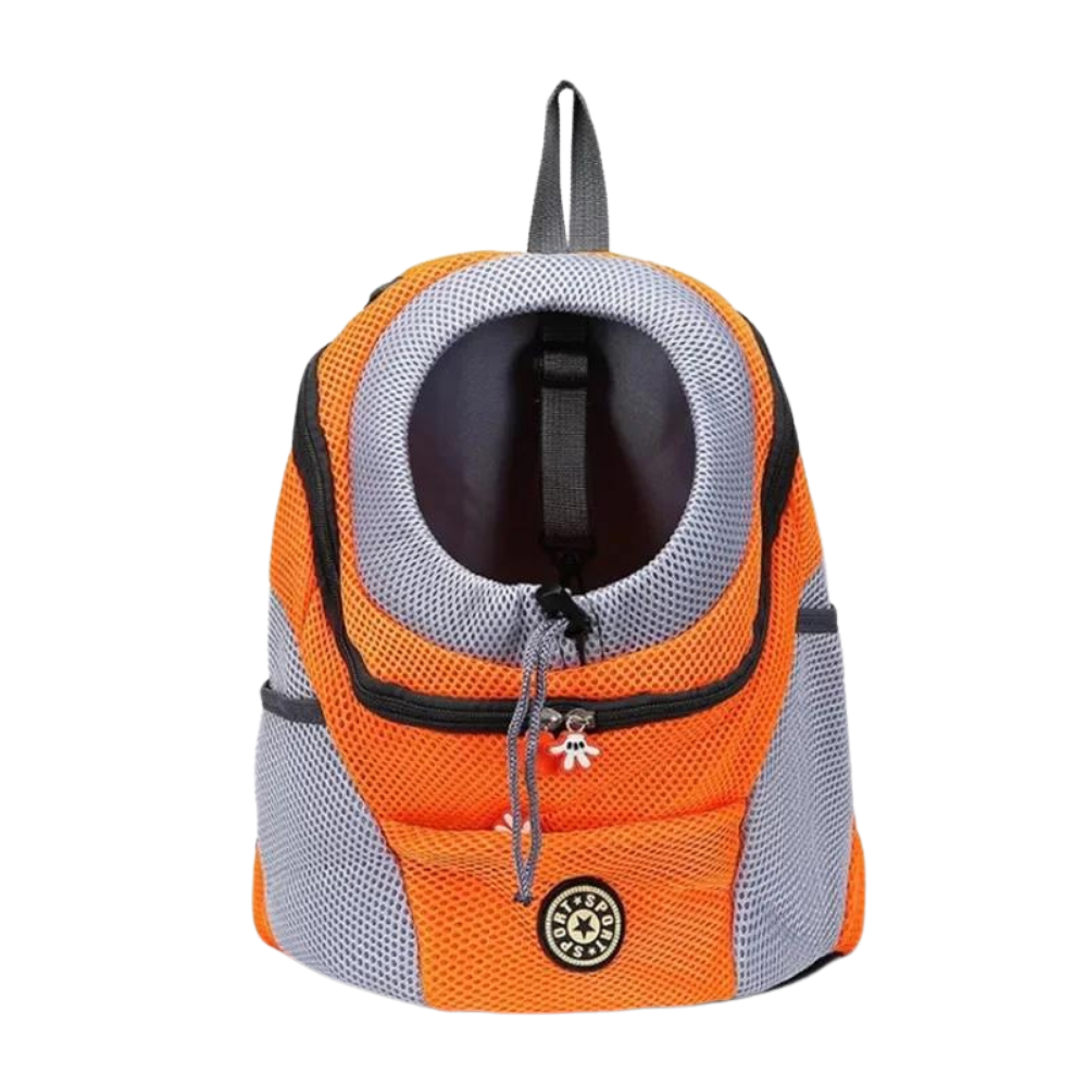 Mochila de transporte respirável para cães da Huahong, cor laranja, com alças acolchoadas e espaço para animais de estimação.