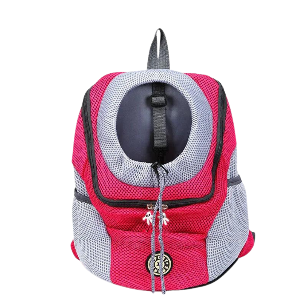 Mochila transportadora respirável para cães da Huahong, prática e confortável, em cor rosa vermelha, para carregar seu cachorro com segurança.