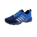 Tênis esportivos masculinos respirantes na cor azul, com cabedal leve e confortável para prática de atividades físicas.