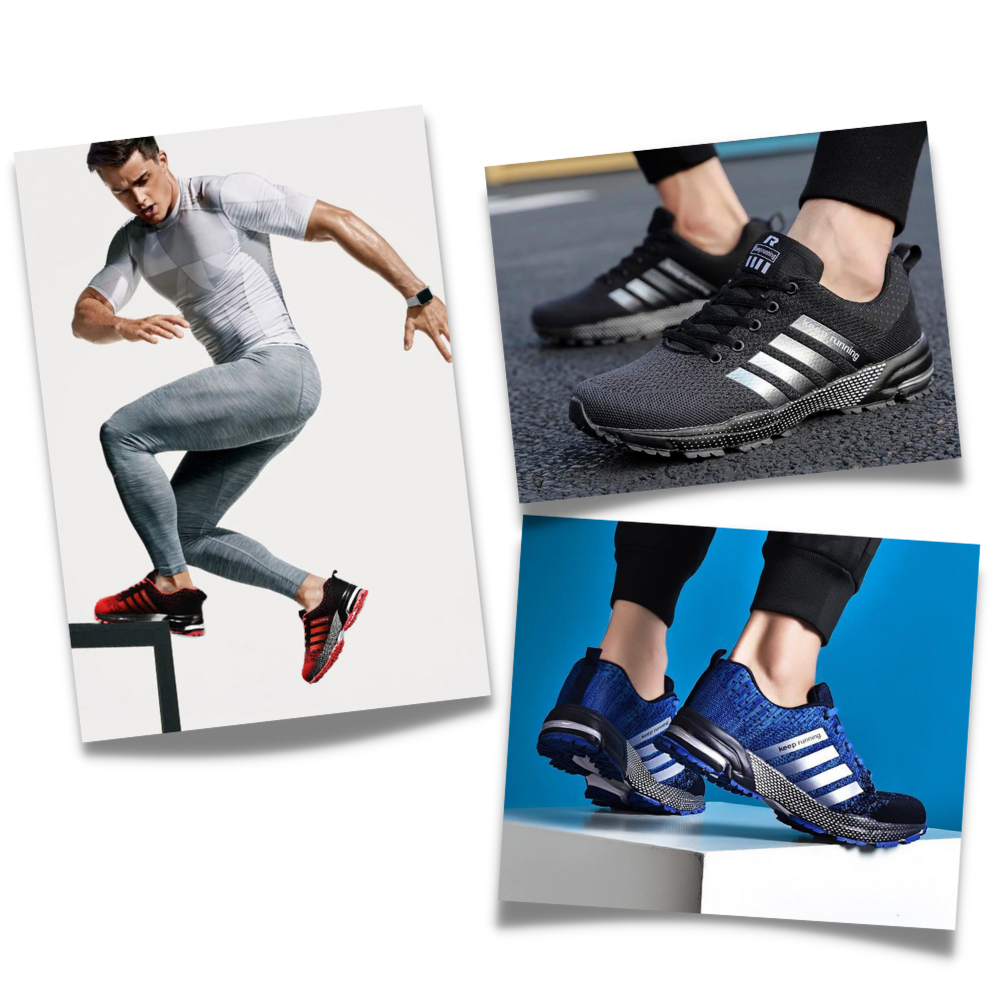 Tênis esportivos masculinos com design respirável, confortável e ideal para atividades físicas. Marca genérica.