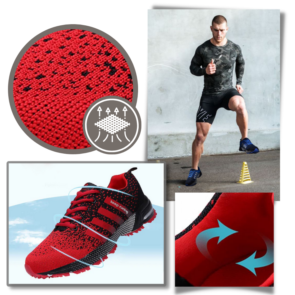 Tênis esportivos masculinos respiráveis da marca Genérica, com design que favorece a ventilação e o conforto durante atividades físicas.