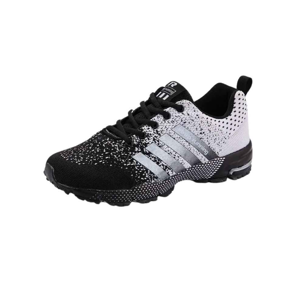 Tênis esportivos masculinos respirantes cinza da marca Genérico, com cabedal em material ventilado e sola antiderrapante.