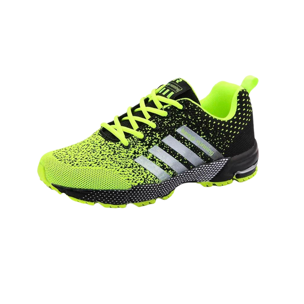 Tênis esportivos masculinos, respiráveis, na cor verde, com design confortável para treino e uso diário.