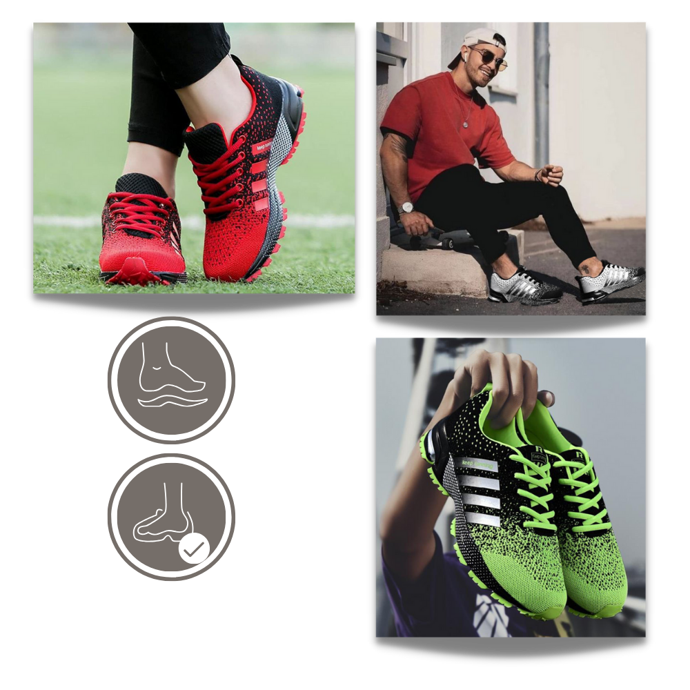 Tênis esportivos masculinos respirantes da marca Genérico, com ajuste seguro e design confortável para prática esportiva.