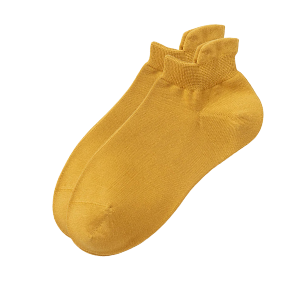 Meias masculinas Darn Tough respiráveis e que evaporam umidade, ankle socks amarelas, feitas para conforto e ventilação.