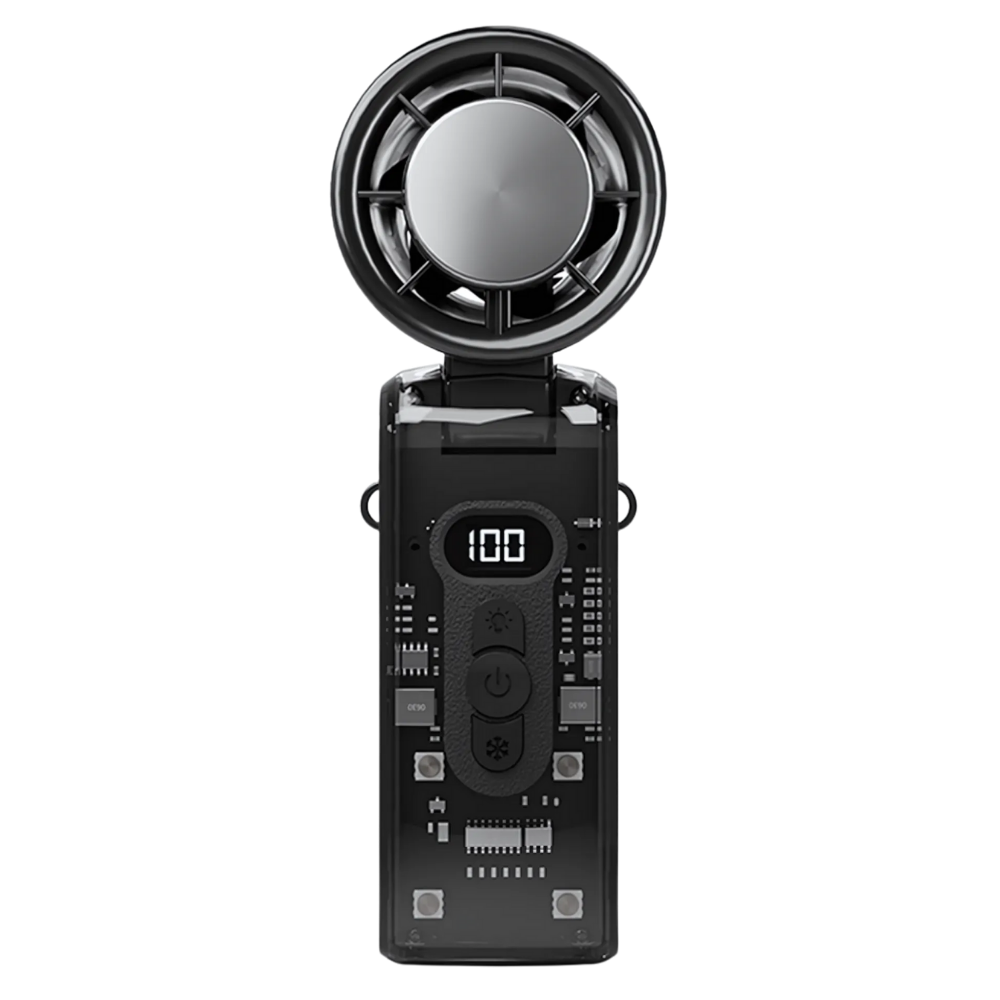 Mini ventilador turbo portátil Black da Holloyiver, dispositivo compacto de ventilação e resfriamento para uso pessoal.