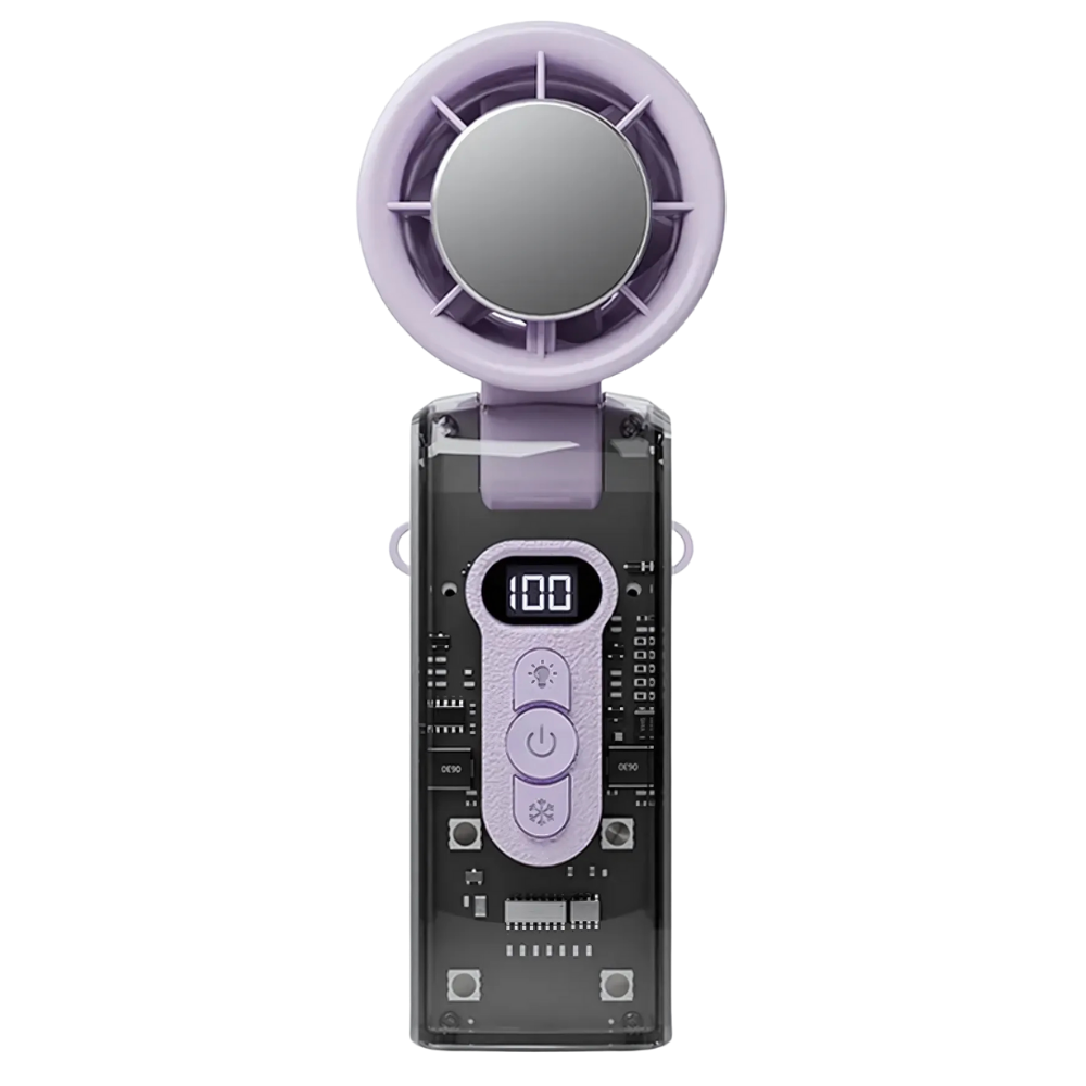 Mini ventilador portátil Turbo da Holloyiver, pequeno e leve, em cor lilás, ideal para refrigeração e circulação de ar.