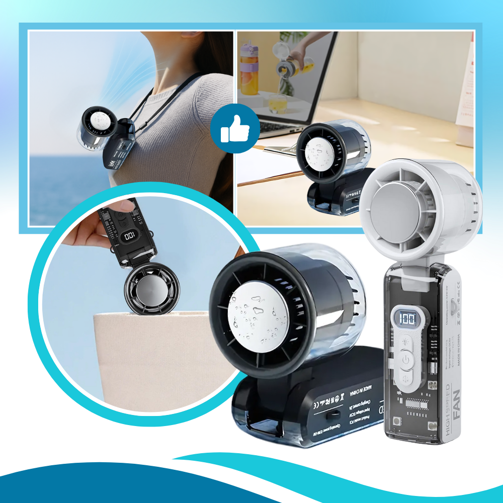 Mini ventilador Turbo portátil da Holloyiver, compacto e leve, ideal para resfriamento e circulação de ar em qualquer lugar.