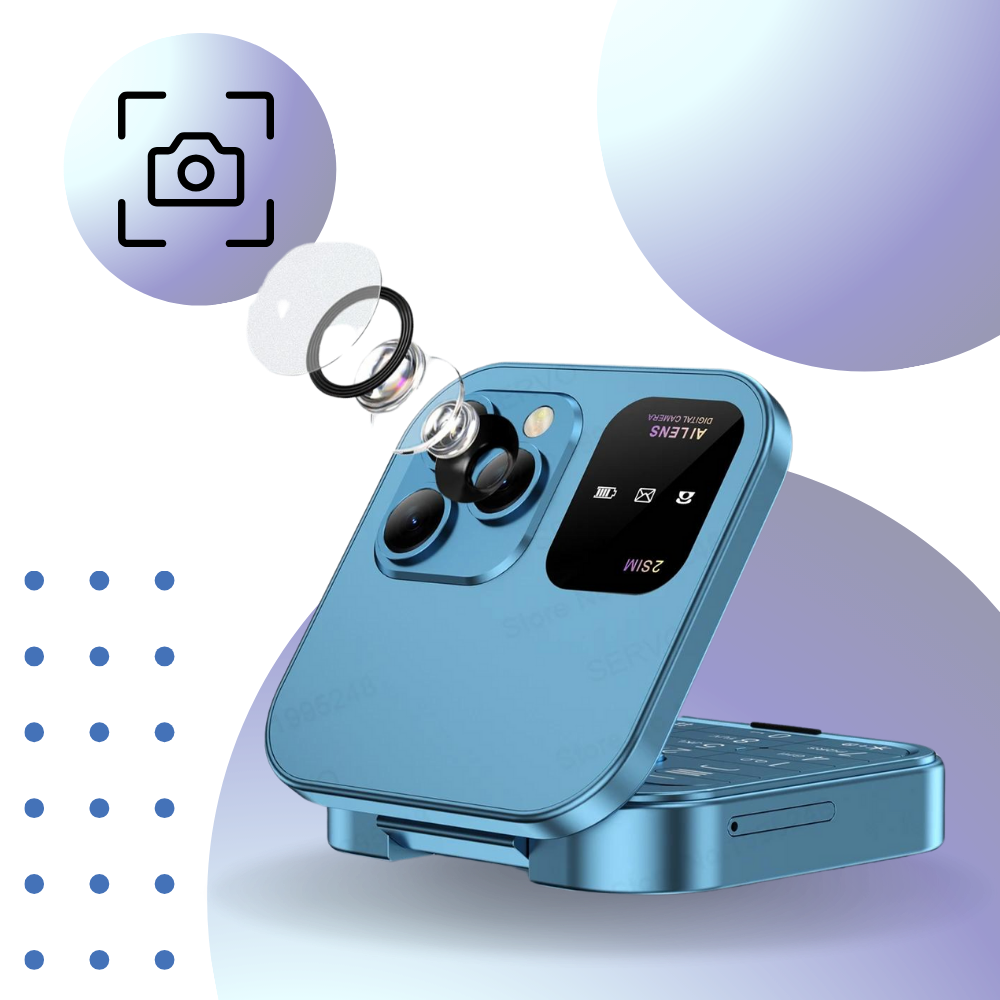 Telefone portátil dobrável Dual SIM Broisae com tela azul, design compacto e funcional para uso diário.