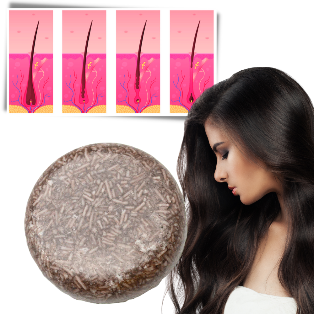 Sabonete capilar noircissant e hidratante da Bsmean, com ingredientes naturais visíveis na embalagem.