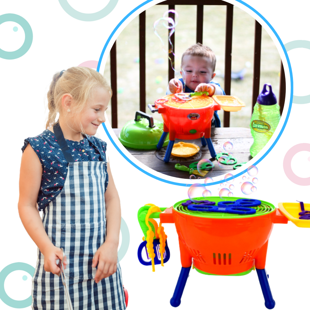 Máquina de churrasco de bolhas interativa, brinquedo de atividade com efeito de bolhas para diversão infantil.