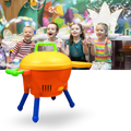 Máquina de bolhas de brinquedo estilo churrasqueira, brinquedo de atividades para crianças, com detalhes de cores vibrantes.