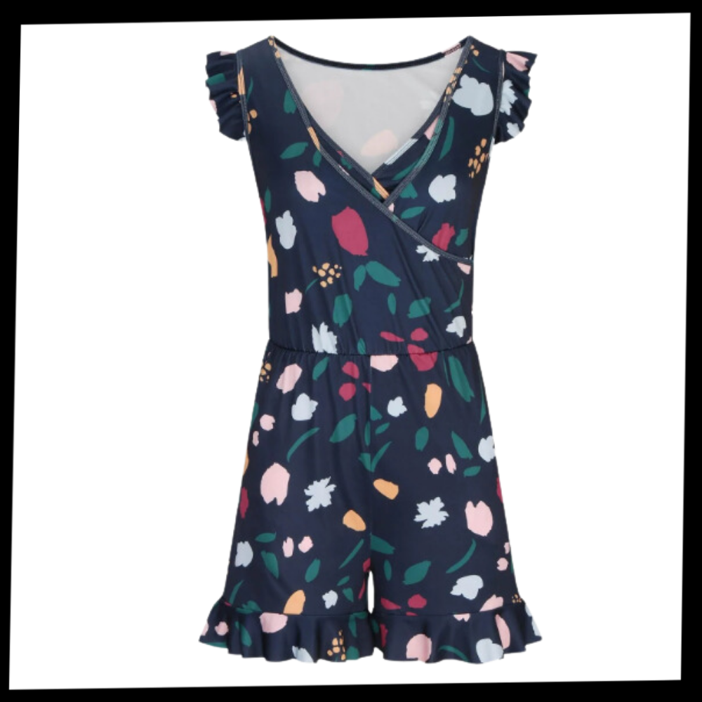 Robe de banho com soutien-gorge integrado da Aoiroe, roupa de banho confortável e prática, vista frontal com detalhes de tecido.