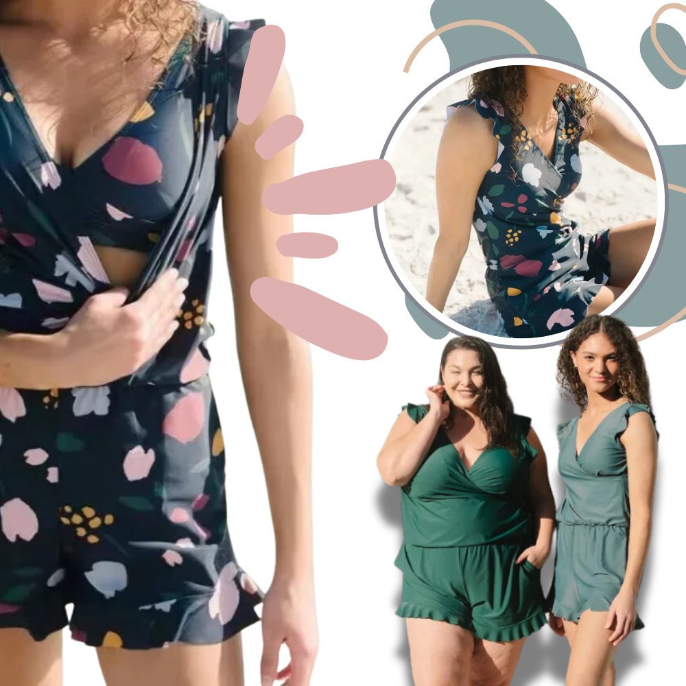 Bata de banho com soutien embutido da Aoiroe, roupa de banho confortável com suporte integrado e design elegante.