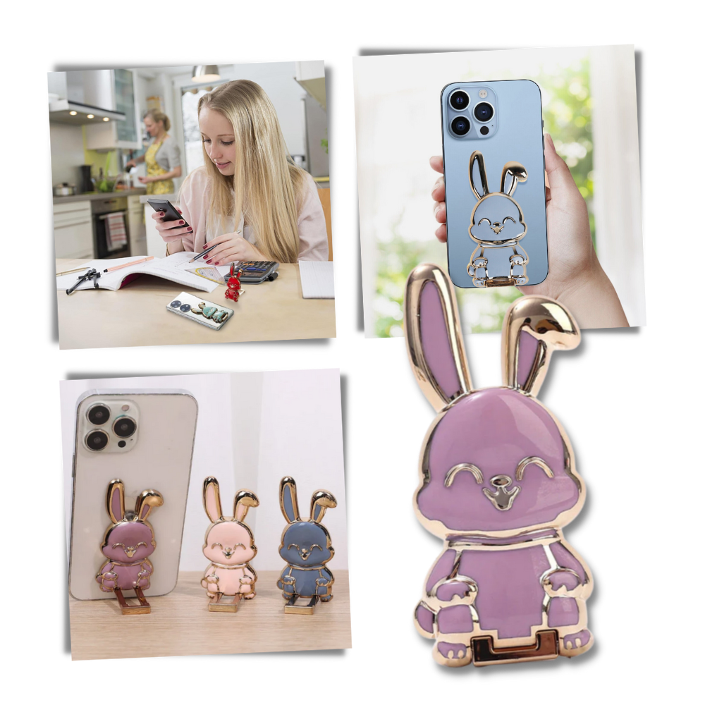 Suporte para telefone Bunny da Henry Store, suporte de telefonia com design de coelho, ideal para segurar smartphones com estilo.