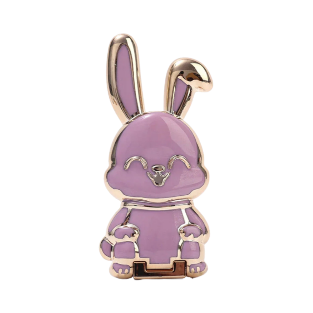 Suporte para telefone Bunny da Henry Store em cor roxa, ajustável, com design de coelho para apoiar smartphones.