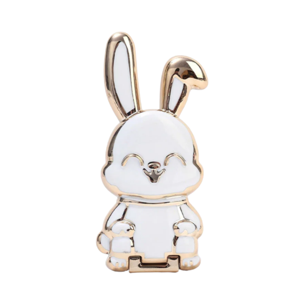 Suporte para telefone Bunny da Henry Store em branco, ajustável e compatível com smartphones para uso confortável.