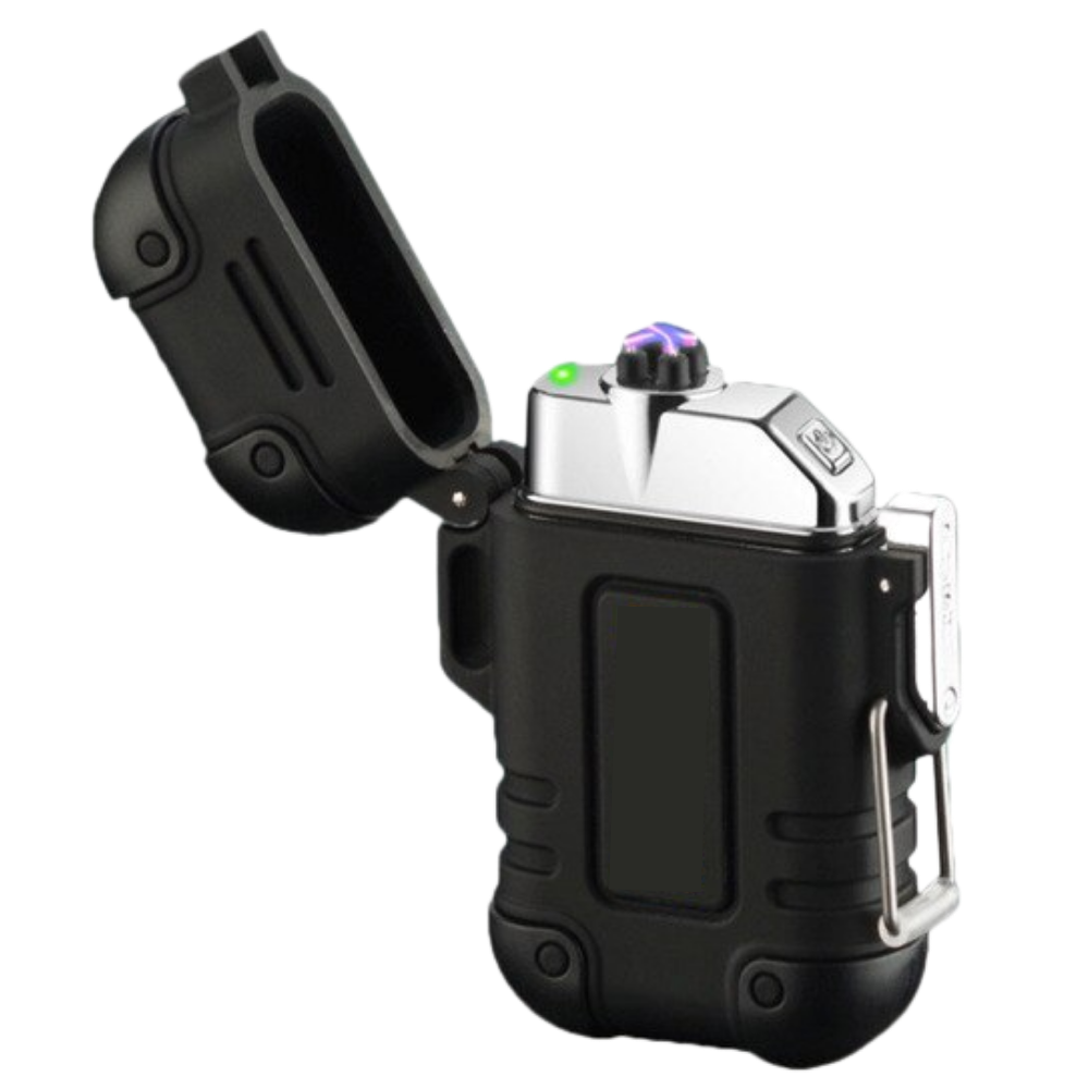 Briquet elétrico a plasma da Buodes, modelo preto, para acender cigarros, velas e churrasco, com design compacto e moderno